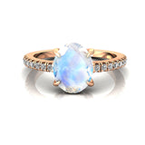 Oval Solitaire Moonstone with Accent Diamonds Engagement Ring