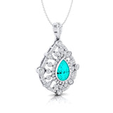 Art Deco Inspired Teardrop Paraiba Tourmaline Diamond Pendant