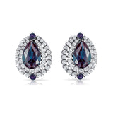 Double Halo Cluster Diamonds Teardrop Alexandrite Stud Earrings