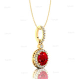 Classic Solitaire Round Ruby Halo Diamond Dangle Pendant