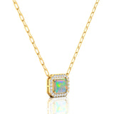 Emerald Cut Opal Halo Set Diamond Necklace