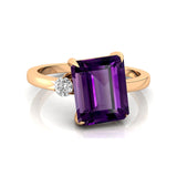 Emerald Shaped Amethyst with 3mm Accent Solitaire Engagement Ring