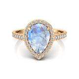 Classic Pear Shaped Moonstone Halo Diamond Engagement Ring