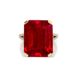 Emerald Cut Ruby Split Shank Engagement Ring with Diamonds