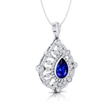 Art Deco Inspired Teardrop Blue Sapphire Diamond Pendant