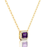 Emerald Cut Amethyst Halo Set Diamond Necklace