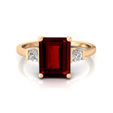 Emerald Cut Garnet and Diamond Three Stone Ring