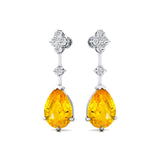 Teardrop Yellow Sapphire Drop Earrings with Accent Diamonds