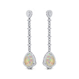 Vintage Style Pear Cut Opal Halo Diamond Drop Earrings