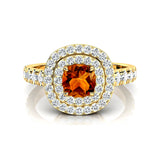 Double Halo Diamond Cushion Cut Citrine Ring