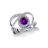 Solitaire Round Amethyst Cocktail Diamond Ring