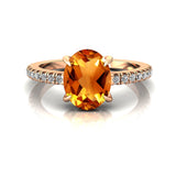 Oval Solitaire Citrine with Accent Diamonds Engagement Ring