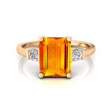 Emerald Cut Citrine and Diamond Three Stone Ring