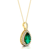 Emerald Teardrop Pendant with Diamond Halo