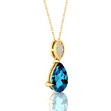 Illussion Set Diamond Pendant with Pear Cut London Blue Topaz