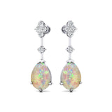 Teardrop Opal Drop Earrings with Accent Diamonds