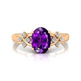 Criss Cross Diamond Ring with Oval Cut Amethyst