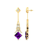 Inverted Princess Cut Amethyst Drop Earrings with Diamonds