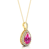 Pink Sapphire Teardrop Pendant with Diamond Halo