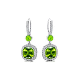 Halo Diamond Cushion Cut Peridot Dangle Earrings