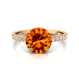 Classic Six Prong Round Solitaire Citrine Ring with Accent Diamond Band