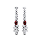 Elongated Cushion Garnet Bezel Set Diamond Drop Earrings