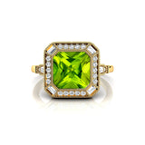 Vintage Style Square Cut Peridot Diamond Ring