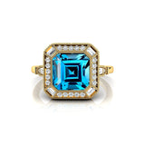 Vintage Style Square Cut London Blue Topaz Diamond Ring