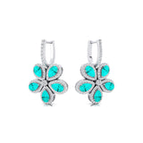 Pear Shaped Paraiba Tourmaline Flower Diamond Leverback Earrings