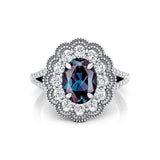 Flower Inspired Cluster Diamond Oval Alexandrite Engagement Ring