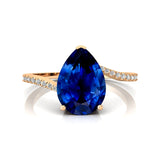 Twisted Up Down Band Pear Shaped Blue Sapphire Ring with Accent Diamonds