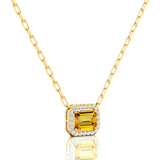 Emerald Cut Yellow Sapphire Halo Set Diamond Necklace