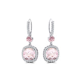 Halo Diamond Cushion Cut Morganite Dangle Earrings