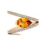 Fashionable V Shaped Diamond Ring with Pear Cut Citrine