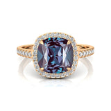 Halo Diamond Engagement Ring with Cushion Cut Alexandrite