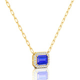 Emerald Cut Tanzanite Halo Set Diamond Necklace