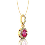 Classic Solitaire Round Pink Sapphire Halo Diamond Dangle Pendant