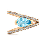 Fashionable V Shaped Diamond Ring with Pear Cut Aquamarine