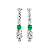 Elongated Cushion Emerald Bezel Set Diamond Drop Earrings