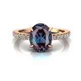 Oval Solitaire Alexandrite with Accent Diamonds Engagement Ring