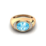 Classic Dome Shaped Diamond Oval Cut Aquamarine Ring