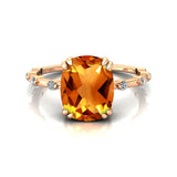 Cushion Cut Citrine Engagement Ring with Distant Diamond Band