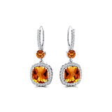 Halo Diamond Cushion Cut Citrine Dangle Earrings