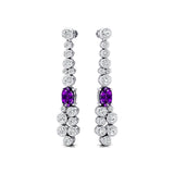 Elongated Cushion Amethyst Bezel Set Diamond Drop Earrings