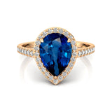 Classic Pear Shaped Blue Sapphire Halo Diamond Engagement Ring