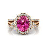 Solitaire Oval Pink Sapphire Split Shank Diamond Engagement Ring