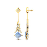 Inverted Princess Cut Moonstone Drop Earrings with Diamonds