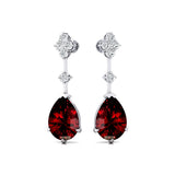 Teardrop Garnet Drop Earrings with Accent Diamonds