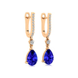 Lever Back Diamond Drop Earrings with Pear Cut Tanzanite