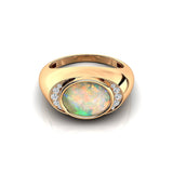 Classic Dome Shaped Diamond Oval Cut Opal Ring